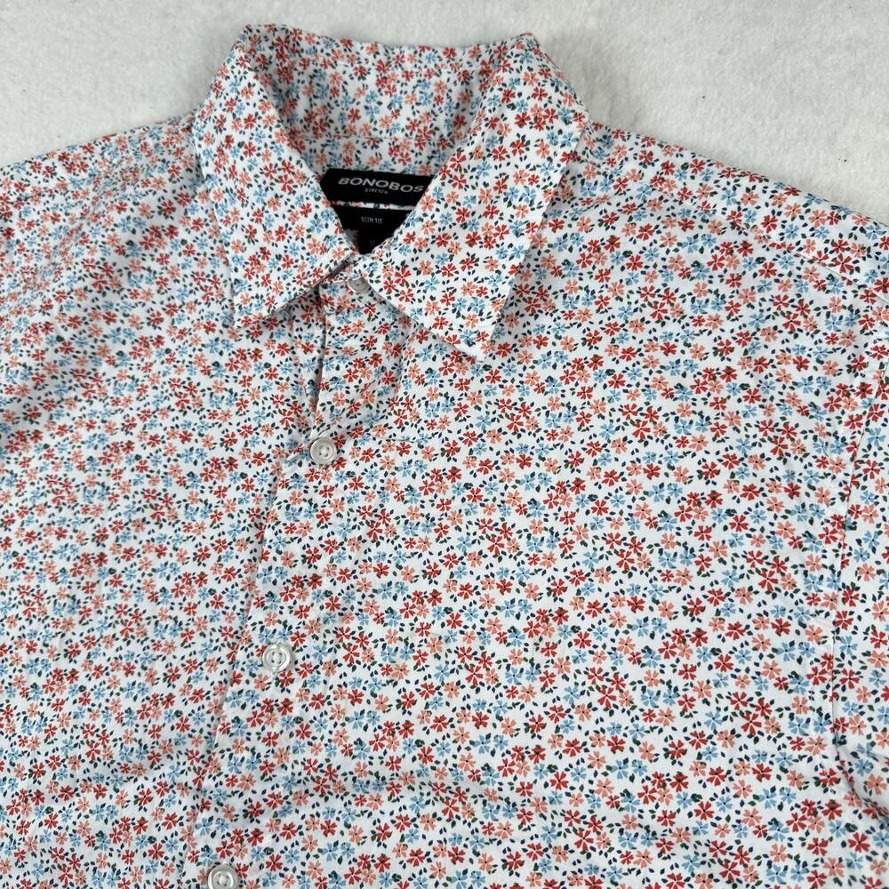 Bonobos Shirt Mens Size M White Floral Short Sleeve Button Up Stretch Casual